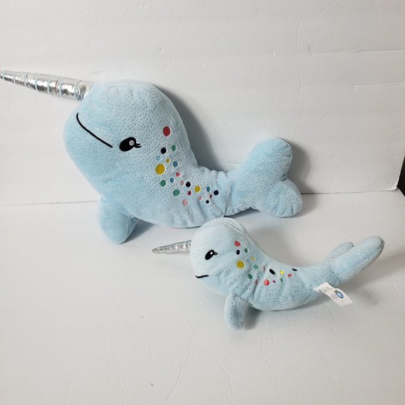 Blue Stuffed Narwhal Baby & Mama Narwhals - Picture 2 of 9